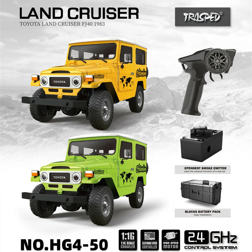 HG4-50 HG HG4-50 TRASPED 1/16 2.4G 4WD RC Car for TOYOTA Land Cruiser FJ40 1983 Rock Crawler LED Light Simulated Sound Off-Road Climbing Truck RTR Full Proportional Models Toys